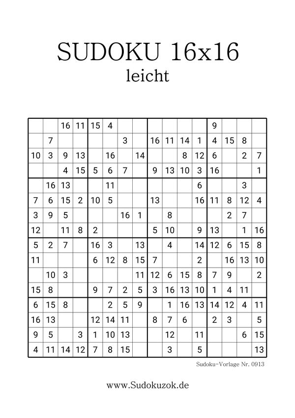 Sudoku 16x16 kostenlos