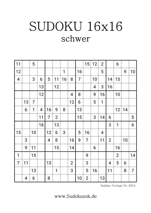 Sudoku 16x16 schwer drucken