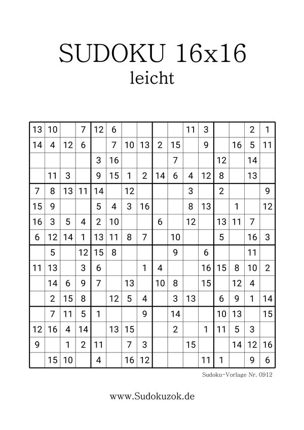 Sudoku 16x16 zum Drucken