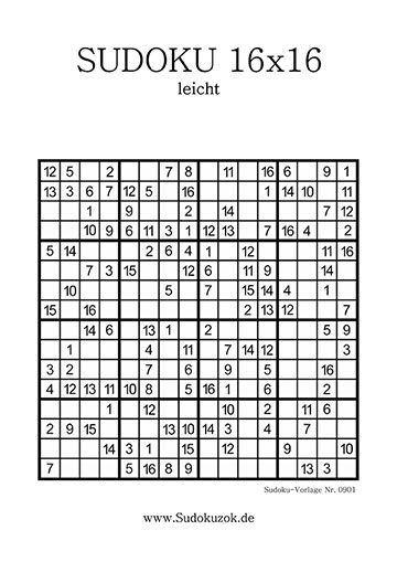 Sudoku 16x16 zum Drucken