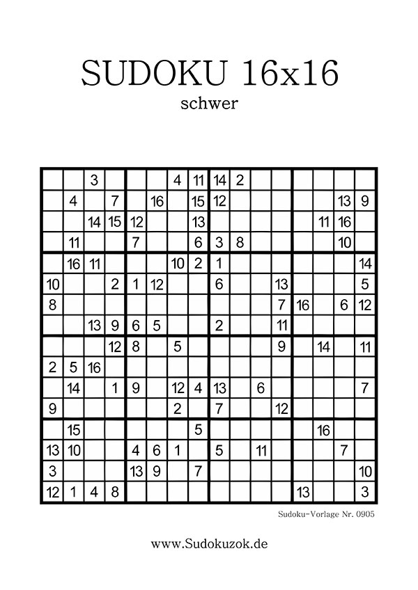 Sudoku 16x16 schwer