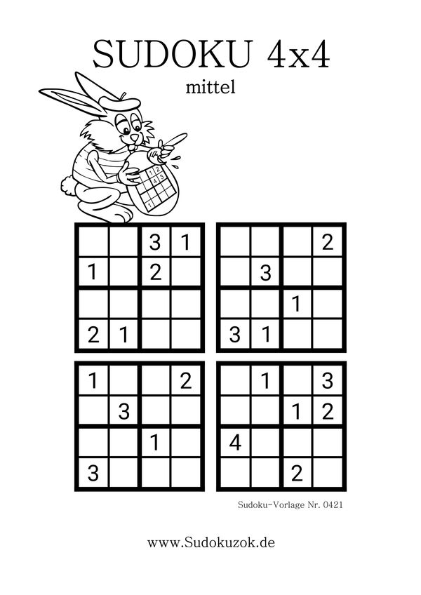 4x4 Sudoku Vorlage Stufe mittel