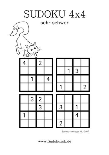4x4 Sudoku Vorlage sehrschwer inklusive Lösung