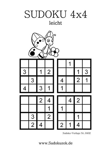 Sudoku 4x4 leicht für Kinder