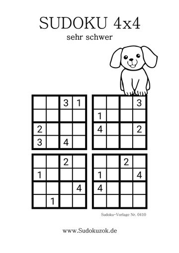 Sudoku 4x4 Schwierigkeitsstufe sehr schwer