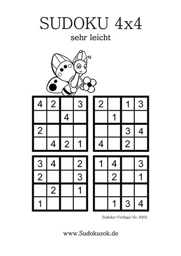 Sudoku 4x4 sehr leicht zum Ausdrucken