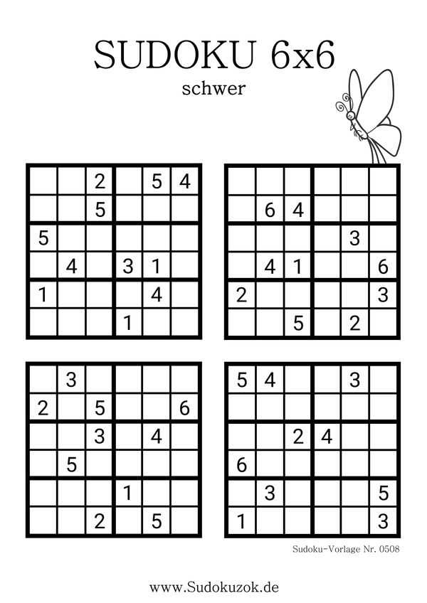 6x6 Sudoku PDF Vorlage