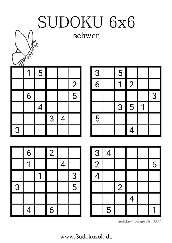 6x6 Sudoku schwerz zum Drucken