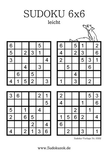 Sudoku 6x6 für Kinder zum Ausdrucken