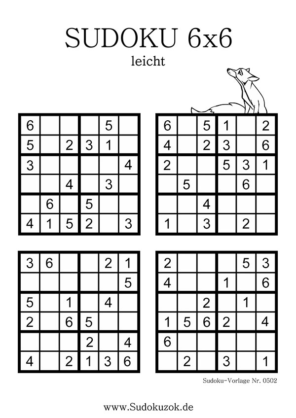 Sudoku 6x6 leicht für Kinder