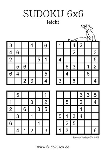 Sudoku 6x6 leicht mit Lösung