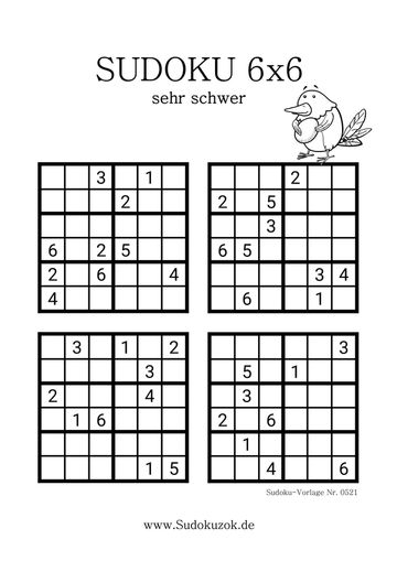 Sudoku 6x6 sehr schwer für Profis