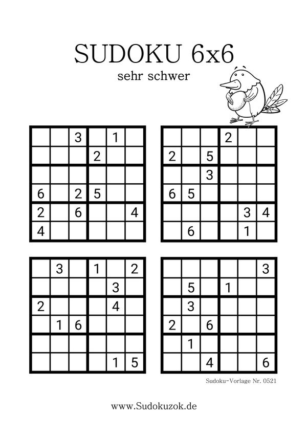 Sudoku 6x6 sehr schwer zum Drucken