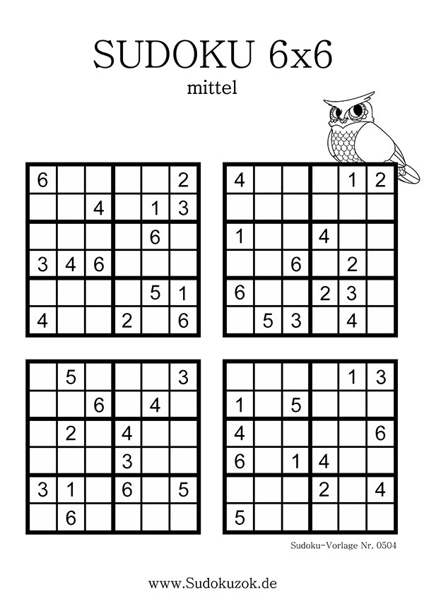 Sudoku 6x6 zum Ausdrucken