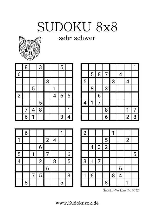 8x8 Sudoku Vorlage sehr schwer