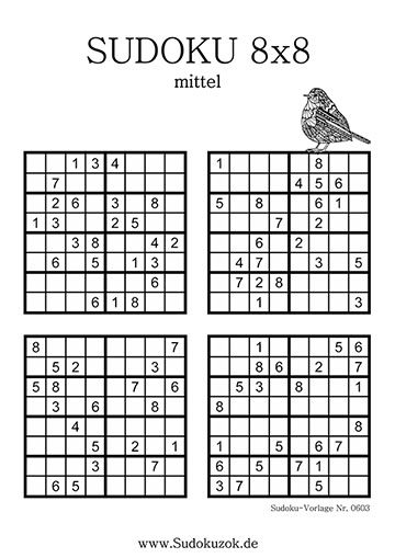 Sudoku 8x8 als gratis Vorlage