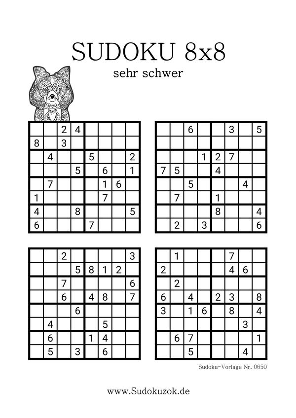 Sudoku 8x8 Rätsel sehr schwer
