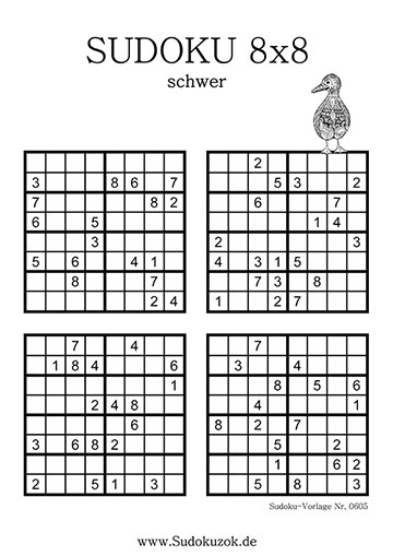 Sudoku 8x8 schwer mit Lösung