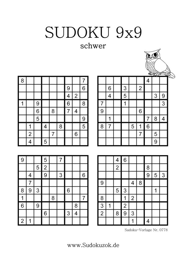 9x9 Sudoku stufe schwer Rätsel