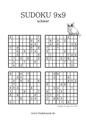 Sudoku 9x9 Schwierigkeitsgrad schwer