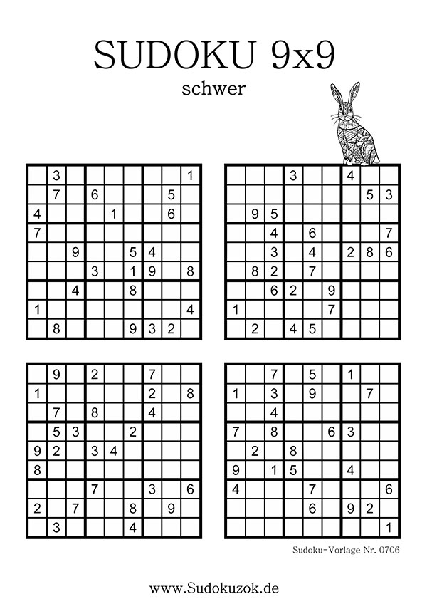 Sudoku zum Drucken Vorlage 9x9 schwer