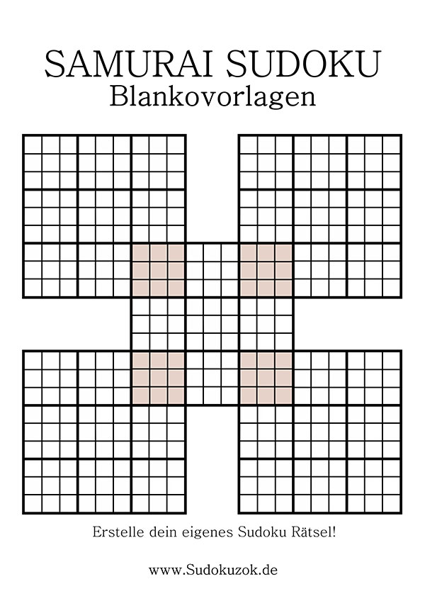 Samurai Sudoku Blanko - leeres Blatt