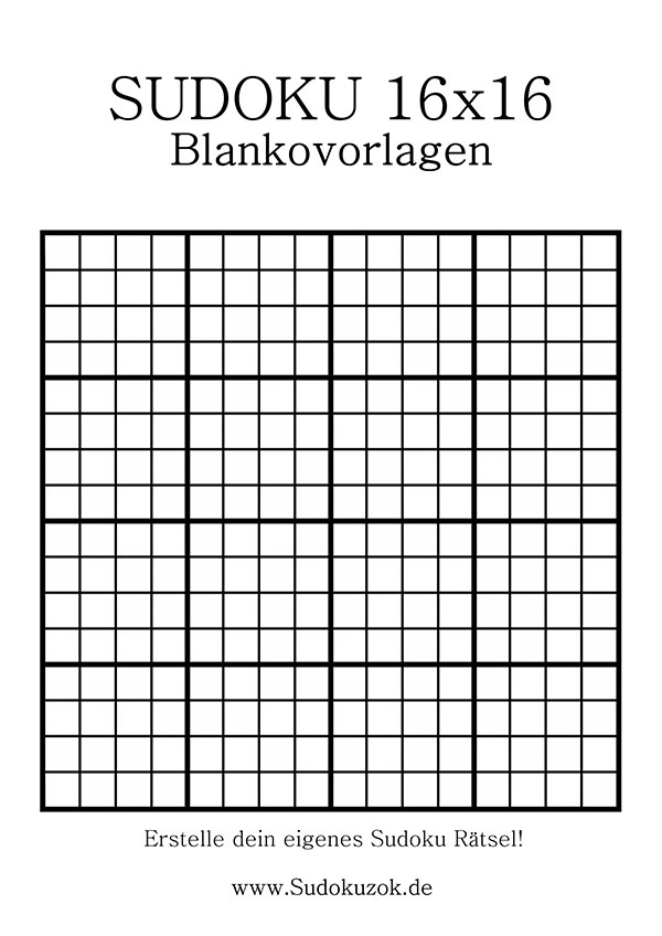 16x16 Sudoku Blanko Vorlage mit leeren Feldern