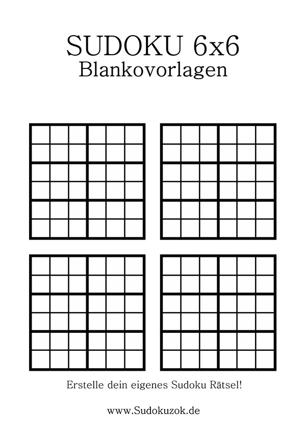 Sudoku Blanko 6x6 als leeeres Blatt