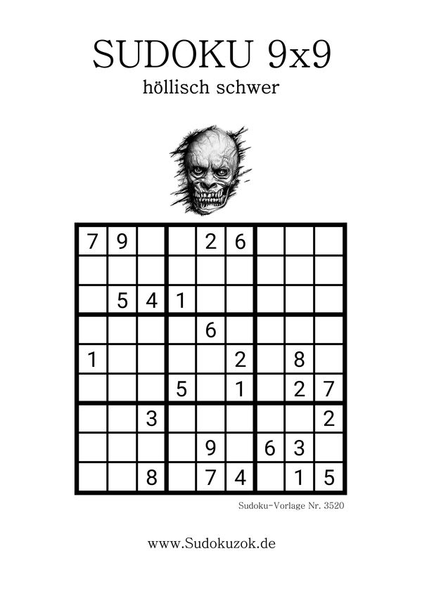 9x9 Sudoku höllisch schwer zum Ausdrucken kostenlos