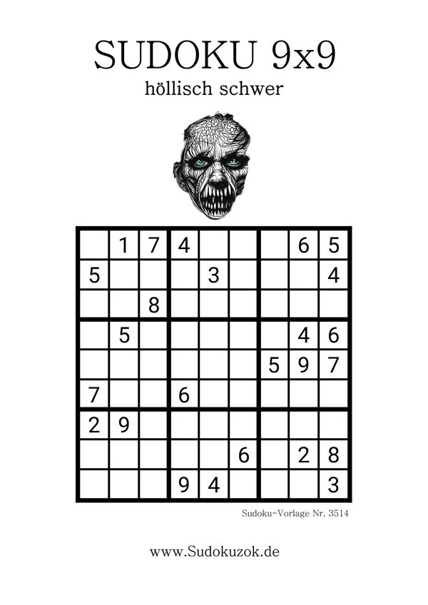 Sudoku Vorlage höllisch schwer zum Downloaden