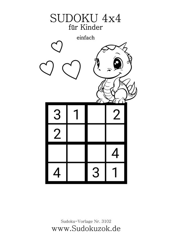 4x4 Kinder Sudoku einfache Vorlage