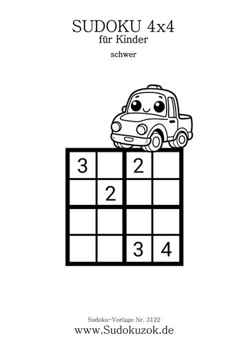 4x4 Kinder-Sdoku mit dem coolen Auto