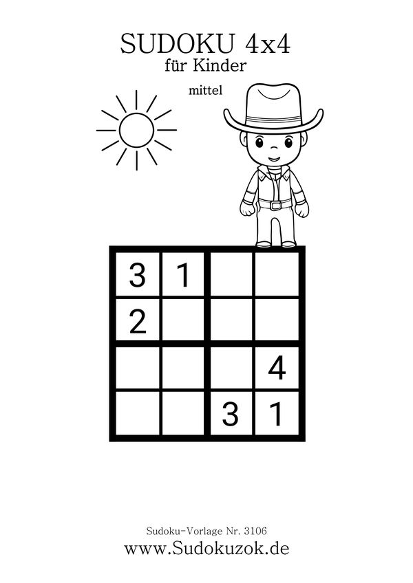4x4 Kinder Sudoku zum Ausdrucken