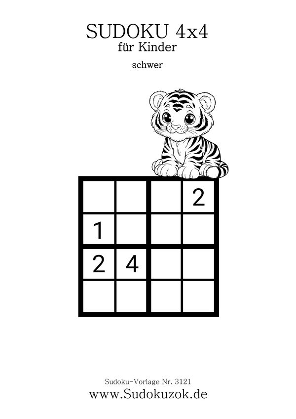 4x4 mini Sudoku schwer Tiger