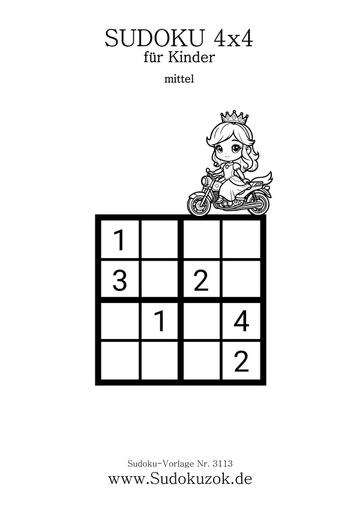 4x4 Sudoku Prinzessin mit Motorrad