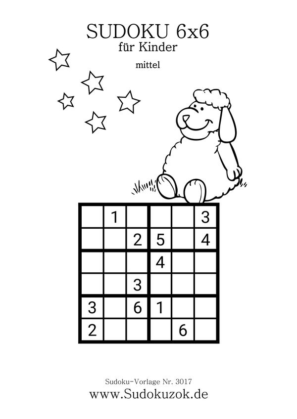 6x6 Kinder Sudoku mit Lösung