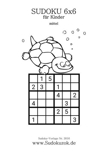6x6 Kinder Sudoku mit der Schildkröte
