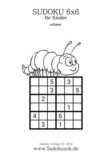 6x6 Kinder-Sudoku schwer mit Lösung