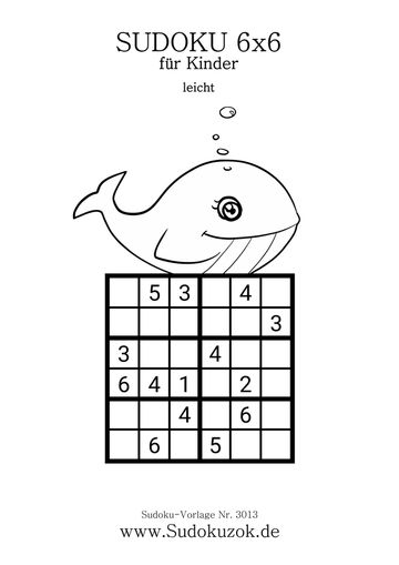6x6 Sudoku für Kinder leicht mit dem Wal