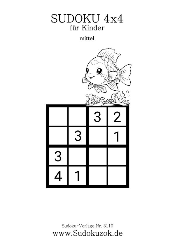 Kinder Mini Sudoku mit dem Fisch