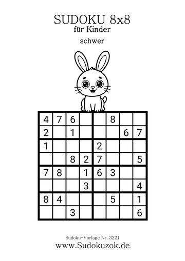 Kinder Sudoku 8x8 in der Stufe schwer kostenlos drucken