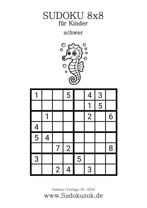 Kinder Sudoku 8x8 schwer zum Drucken
