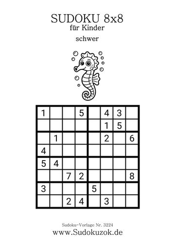 Kinder Sudoku 8x8 Stufe schwer mit Lösung