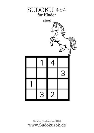 Mini kinder sudoku mit dem pferd