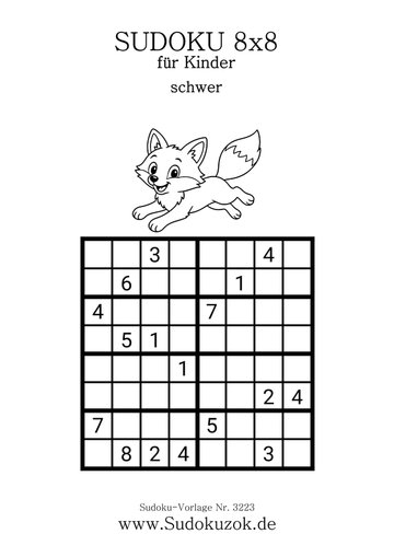 Schwere Kinder Sudoku 8x8 zum Drucken