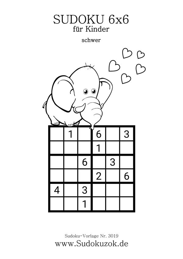 Sudoku 6x6 schwer für Jungen und Mädchen