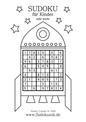 Sudoku für Kinder sehr leicht Rakete und Sterne