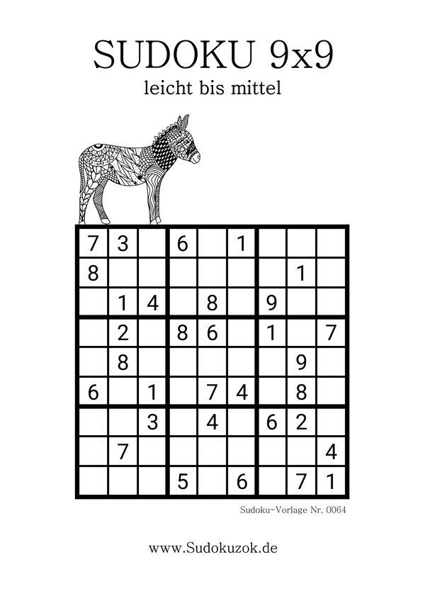 9x9 Sudoku Vorlage leicht bis mittel