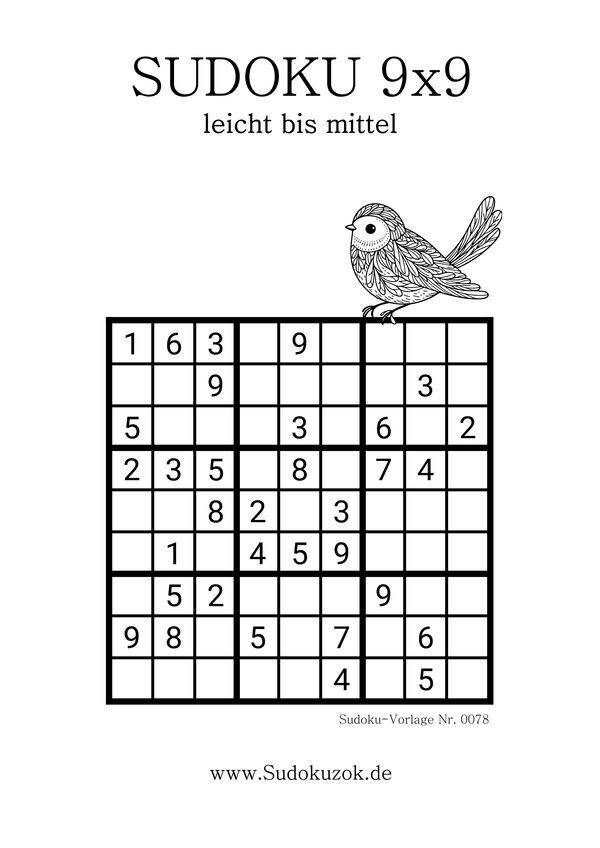 Einfache 9x9 Sudoku zum Drucken kostenlos