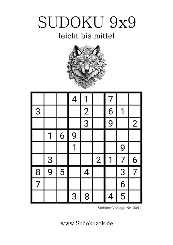 Leichtes Sudoku Rätsel mit dem Wolf